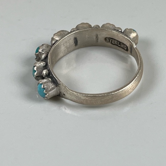 Solid 925 Sterling Silver Half Eternity Band Mohave Turquoise Gemstone Size 7.5 - Picture 5 of 10